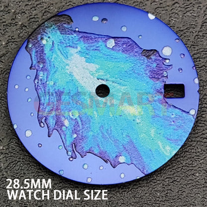 No lume blue oil painting watch dial with leaf pattern for NH35 movement, elegant design.