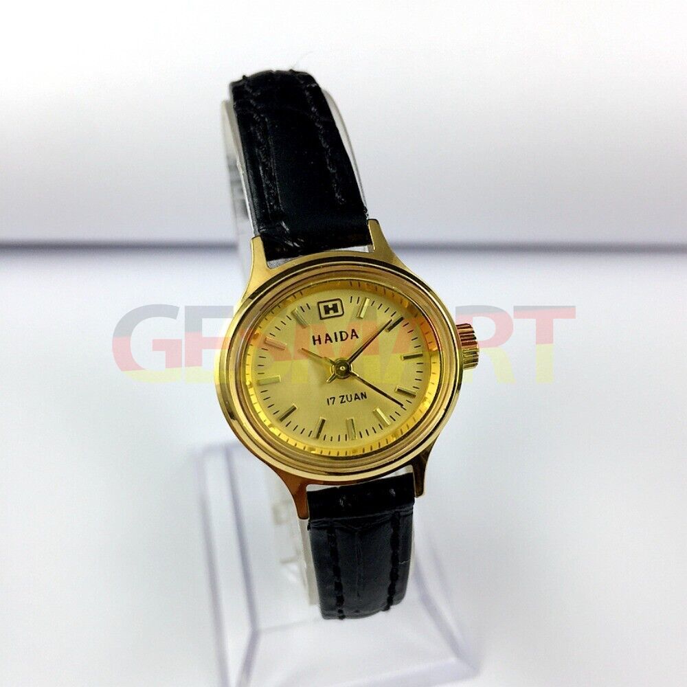 HAIDA 24mm Lady Watch with golden oval case, mechanical movement, and elegant golden nail accents.
