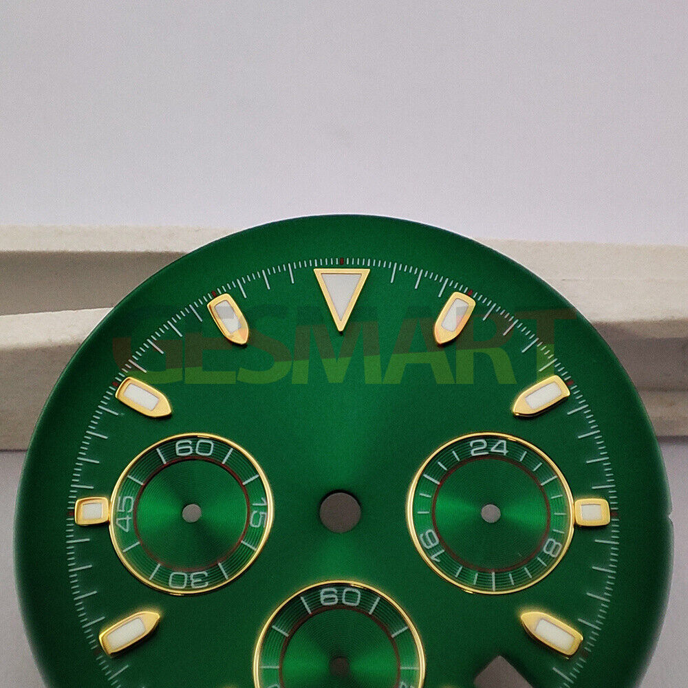 Green luminous matted dial designed for VK63 quartz movement watches, enhancing visibility and style.