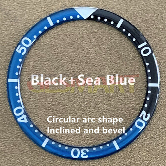 Black Sea Blue aluminium bezel insert for 39mm/32.2mm watches, sleek circular arc design.