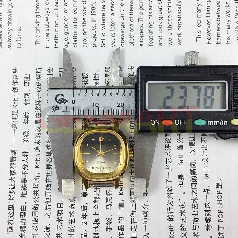 Shanghai Lady Watch 23mm with golden nail square case, manual mechanical movement, 17 jewels, elegant design.
