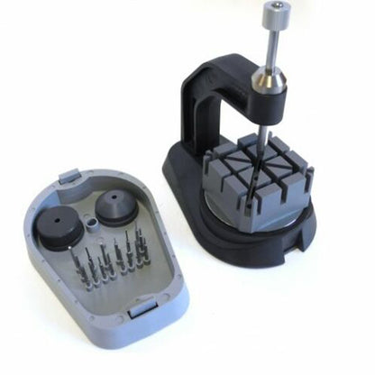 Bergeon 8745 watch band press tool for precise bracelet shortening and link removal.