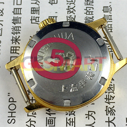 Manual mechanical lady watch with golden square case, gradient blue dial, and elegant 3-hand movement.