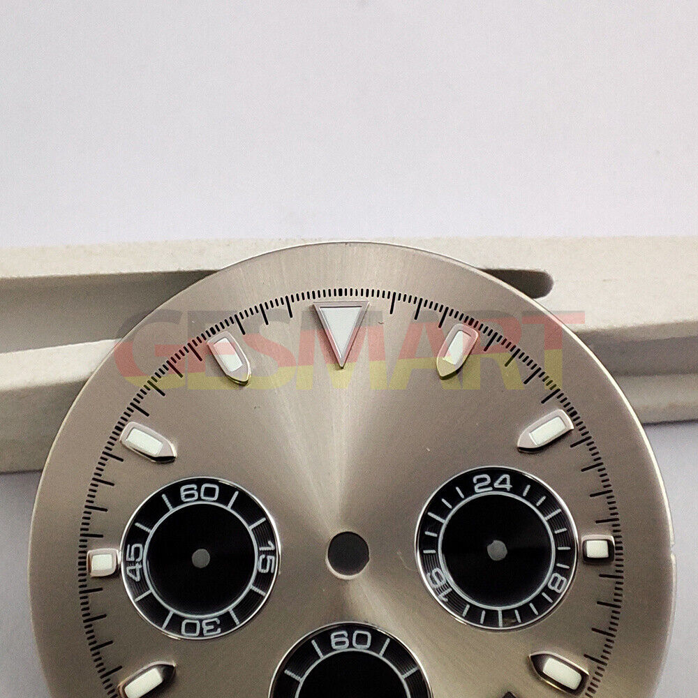 Green luminous dial with matte grey finish for VK63 quartz watch movement, perfect for stylish repairs.