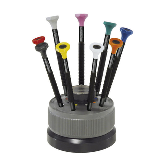 Bergeon 8899-S09 antimagnetic screwdriver set with ergonomic handles for precise watch repair tasks.