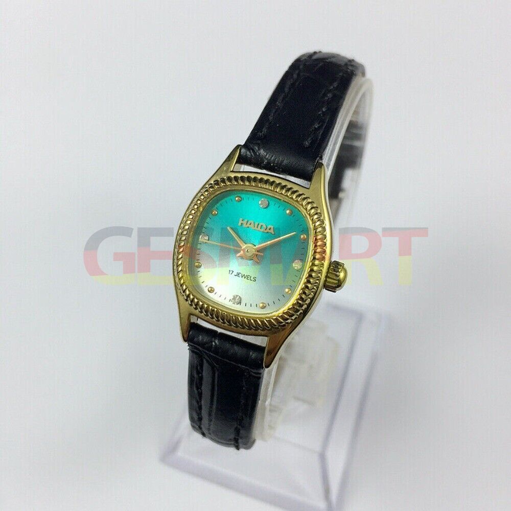 22mm HAIDA Lady mechanical watch with golden nails, 17 jewels, and gradient green dial for elegant style.