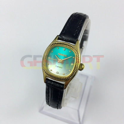 22mm HAIDA Lady mechanical watch with golden nails, 17 jewels, and gradient green dial for elegant style.