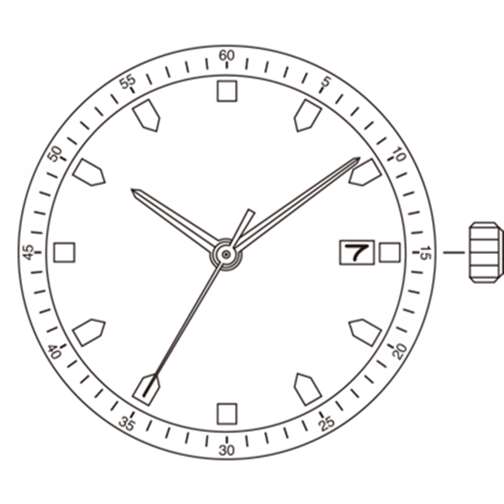 Miyota Citizen 9015 automatic watch movement showing date display at 3 and 6 o?clock, Japan made.