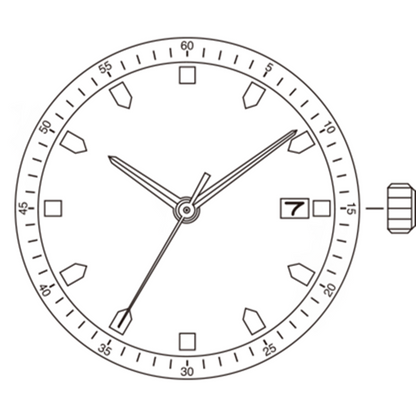 Miyota Citizen 9015 automatic watch movement showing date display at 3 and 6 o?clock, Japan made.