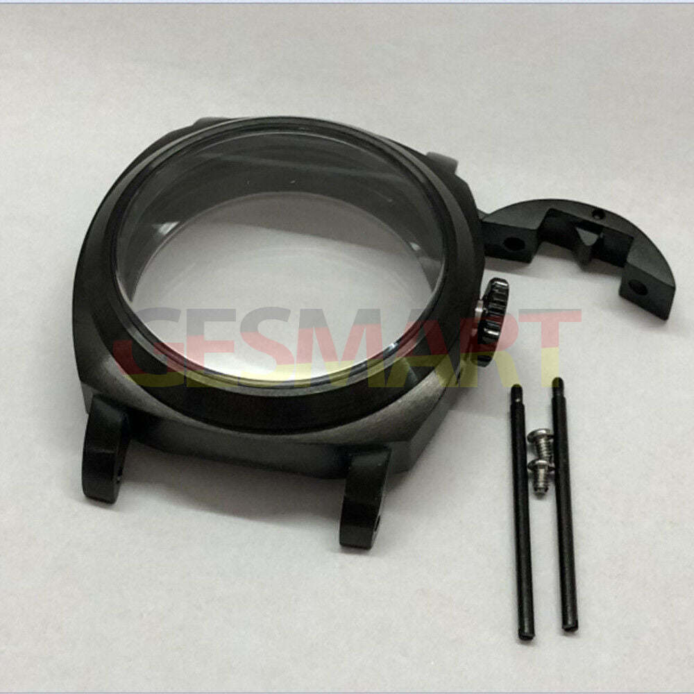 Seagull 44mm black sapphire glass watch case in durable 316L steel for ST3600/ST3621/ETA6497/6498 movements.