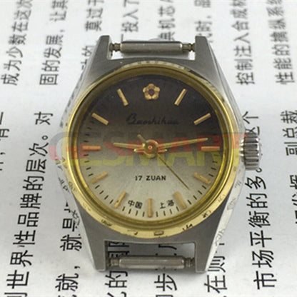 Shanghai 23mm Lady Watch with golden nails, gradient brown dial, manual mechanical movement. Elegant accessory.