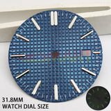 Green Lume Silver Trim Nail+Blue Check Pattern Watch Dial for NH35 Movement