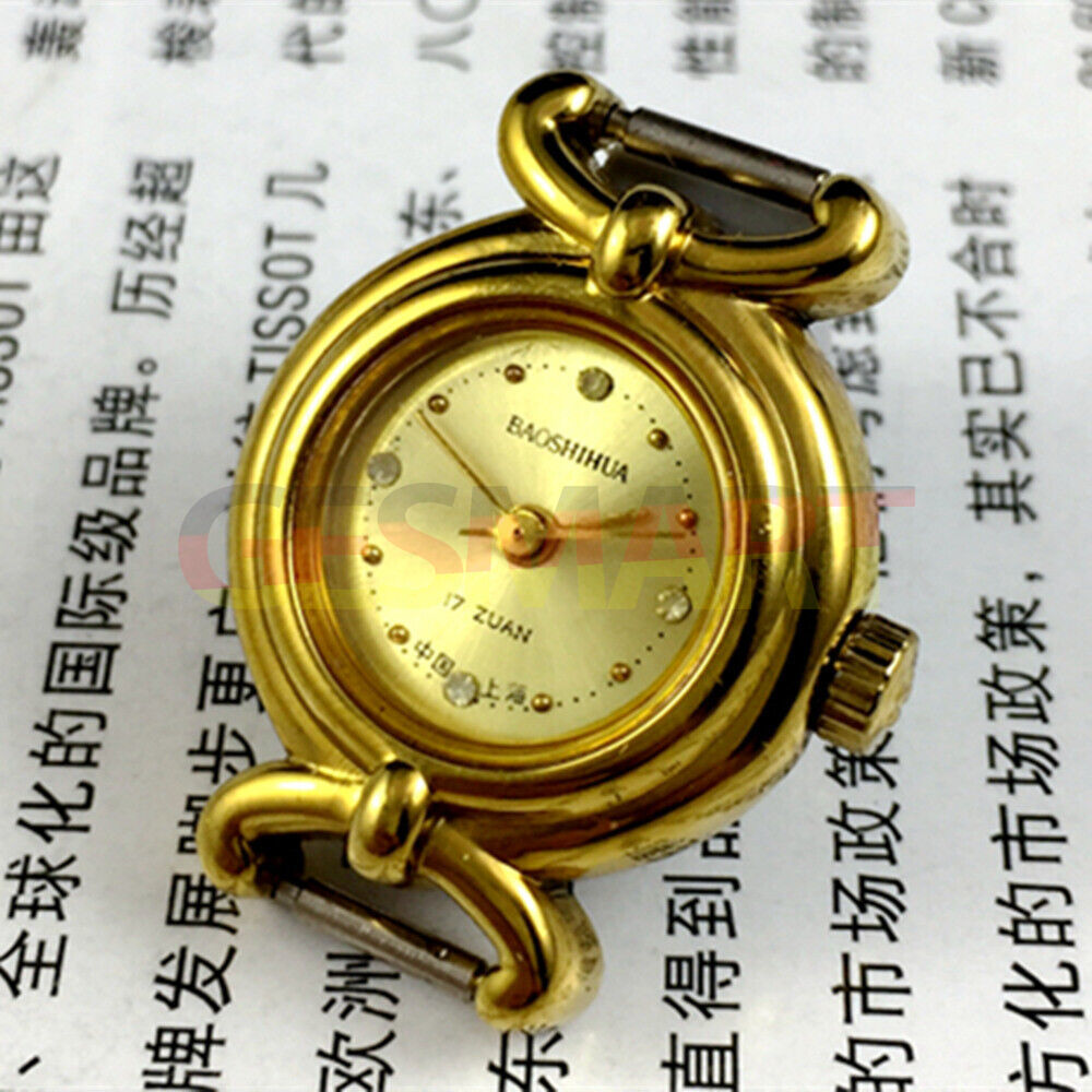 22mm Shanghai Lady Watch with golden nail markers and round golden case, manual mechanical movement.