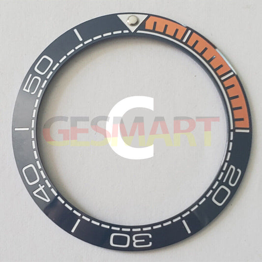 Dark blue ceramic watch bezel insert with orange font, 41.5mm/32.5mm, perfect for watch repairs and upgrades.