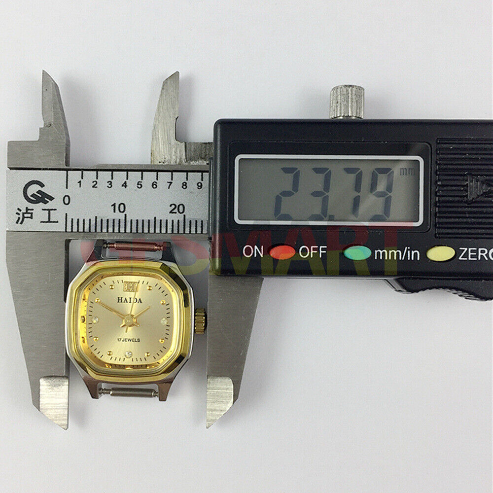 HAIDA manual mechanical lady watch with golden nail accents and octagonal case, 17 jewels for precision.