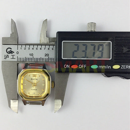 HAIDA manual mechanical lady watch with golden nail accents and octagonal case, 17 jewels for precision.