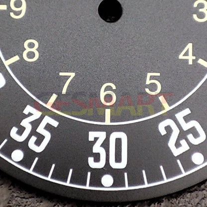33.8mm green luminous pilot watch dial for NH35 movement, perfect for accurate watch repairs.