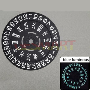 Blue Lume Black Date Disk Wheel Week Wheel Fit for Movement NH36 Date@3/3.8