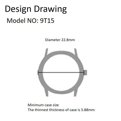 Miyota 9T15 Japan quartz watch movement with date display at 6 o'clock for precise timekeeping.