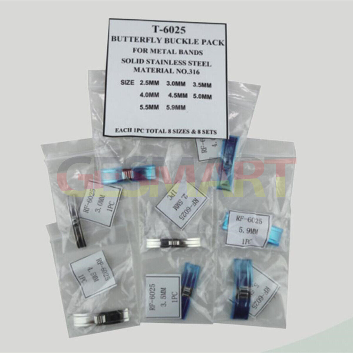 Set of 8 stainless steel butterfly watch buckles for metal bands