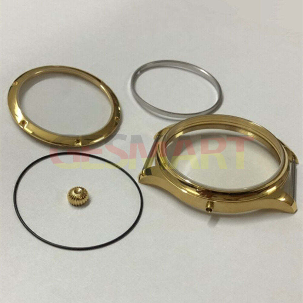 44mm golden 316L stainless steel watch case, compatible with Seagull ST3600/ST3621 and ETA6497/6498 movements.