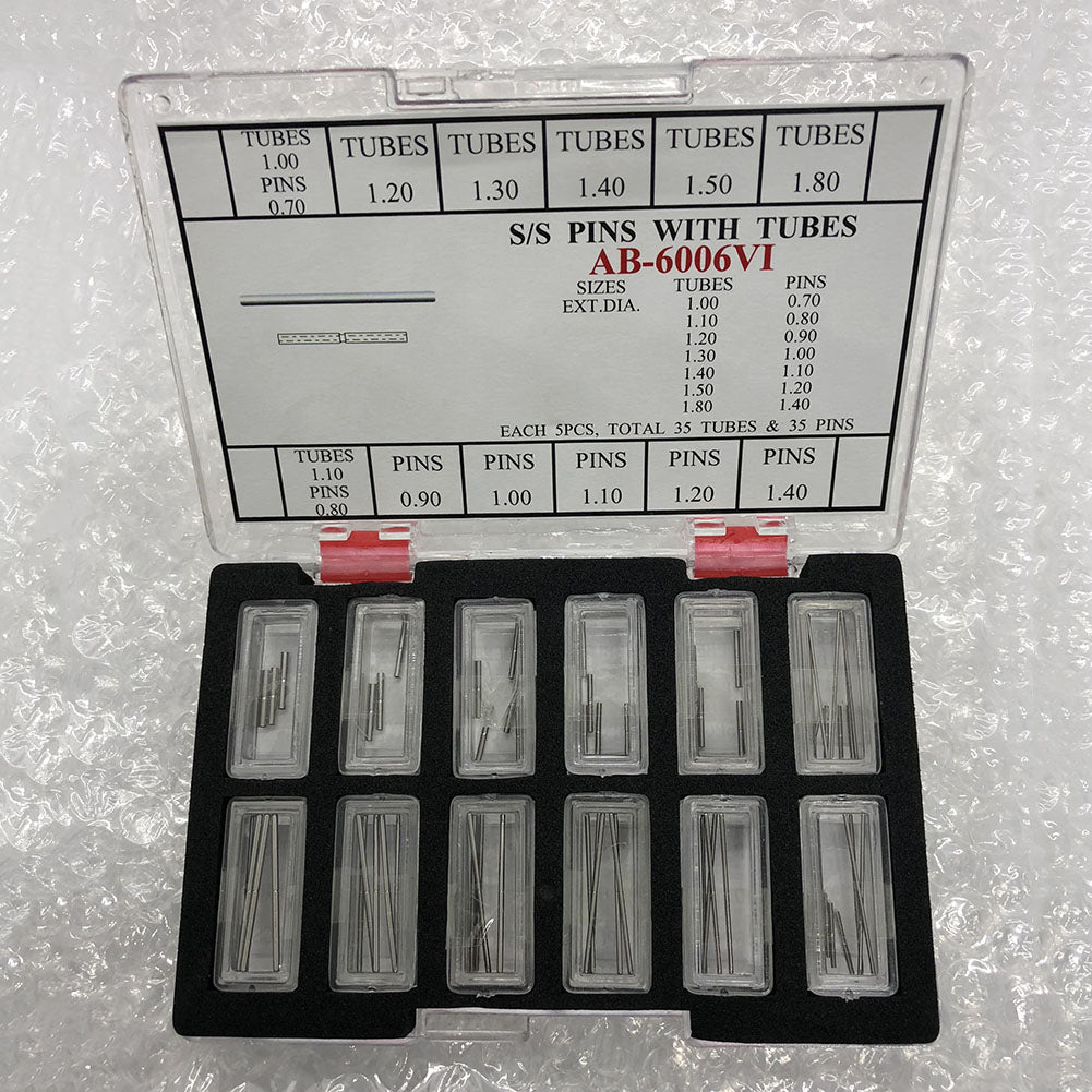 AB-6006VI stainless steel watch band pins with tubes, 60PCS for durable repair of watch accessories.