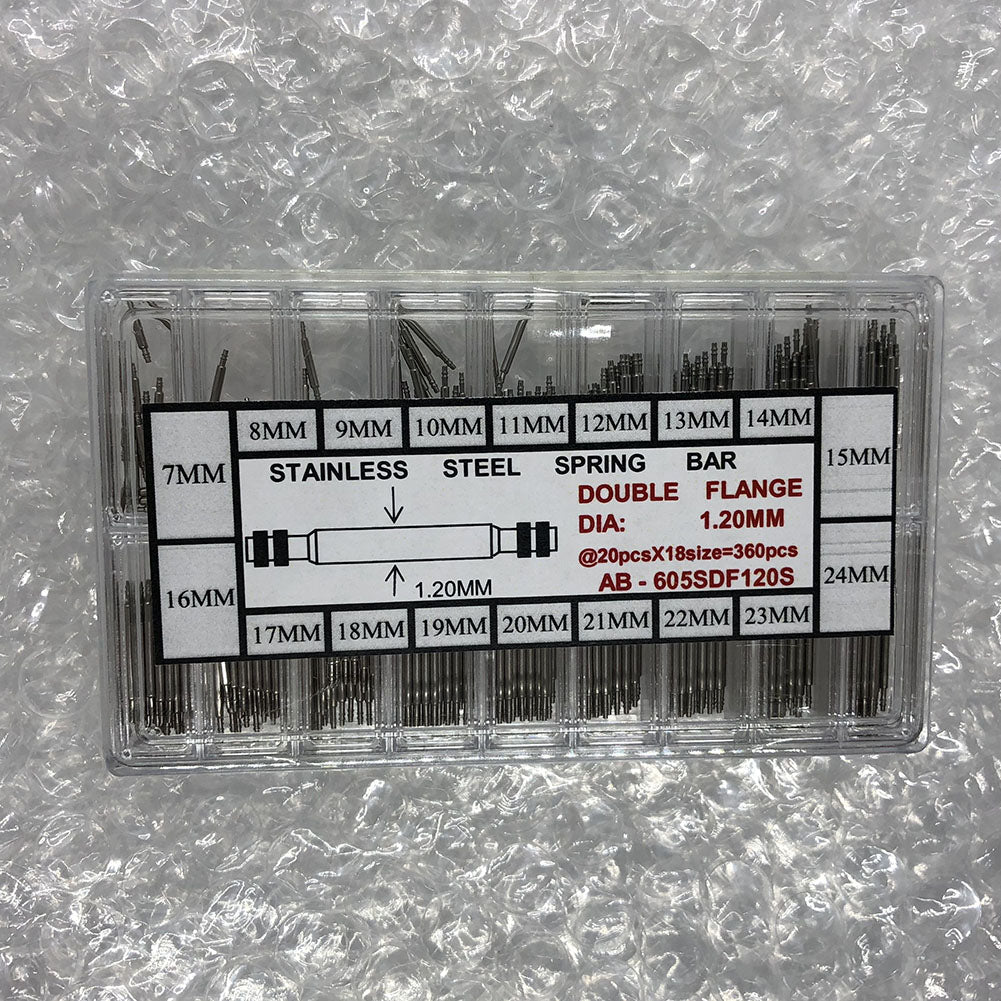 Stainless steel Double Flange 1.2mm watch spring bars, 18 sizes, 360PCS kit