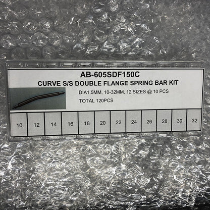 Curve stainless steel double flange watch spring bars, 1.5mm dia, 12 sizes, 120PCS by brand.