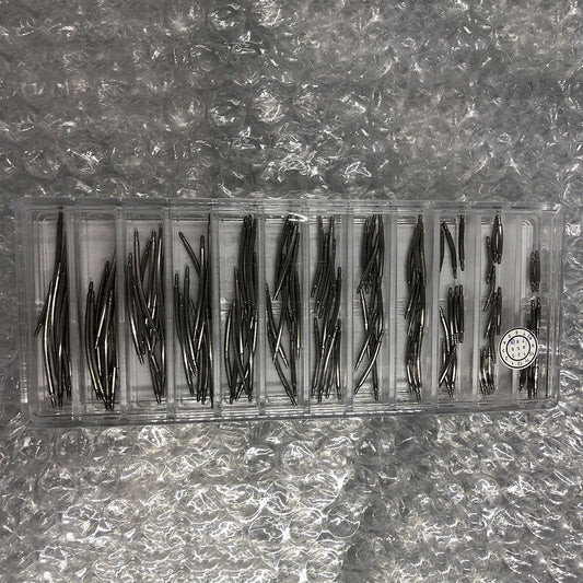 Curve stainless steel double flange watch spring bars, 1.5mm dia, 12 sizes, 120PCS by brand.