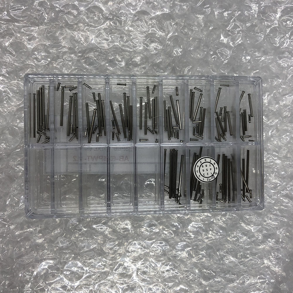 Watch band part pins with tubes, 1.2mm diameter, 13 sizes, 65-piece set for precise watch repair.