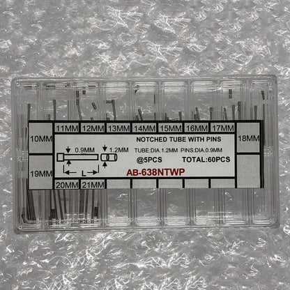 AB-638NTWP stainless steel notched tubes with pins for secure watch band connections, 60pcs/box.