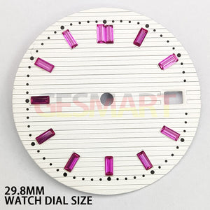 29.8mm Pink Imitation Gemstone Nail White Watch Dial for NH35 Movement