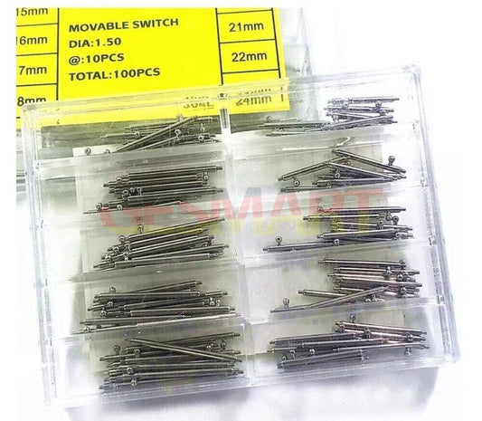 Barrette à ressort de montre en acier inoxydable 304L, épaisseur 1,5/1,8 mm, 14 à 24 mm, avec interrupteur mobile