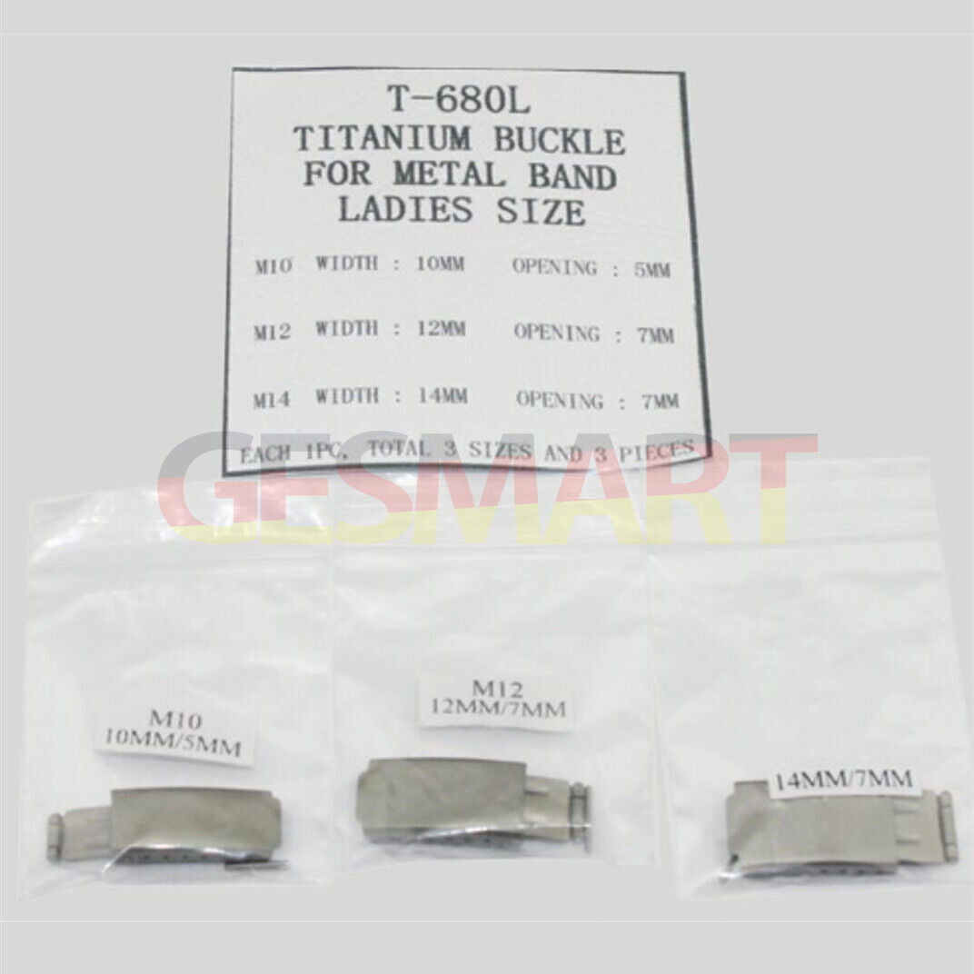1. Set of 3 titanium watch buckles, 10-14mm, designed for metal watch bands, perfect for ladies' watches.  