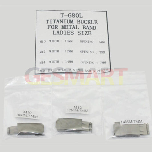 1. Set of 3 titanium watch buckles, 10-14mm, designed for metal watch bands, perfect for ladies' watches.  