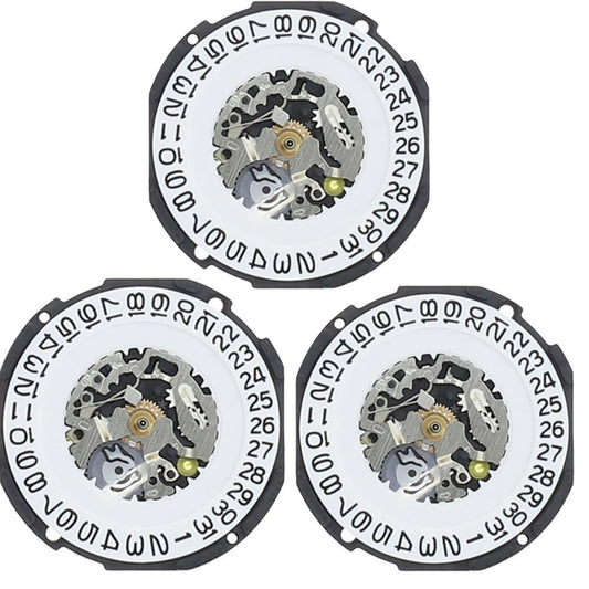 1. Hattori Epson TMI AL32 quartz watch movement with date display at 3/6, Japan made, 3 pieces pack.  