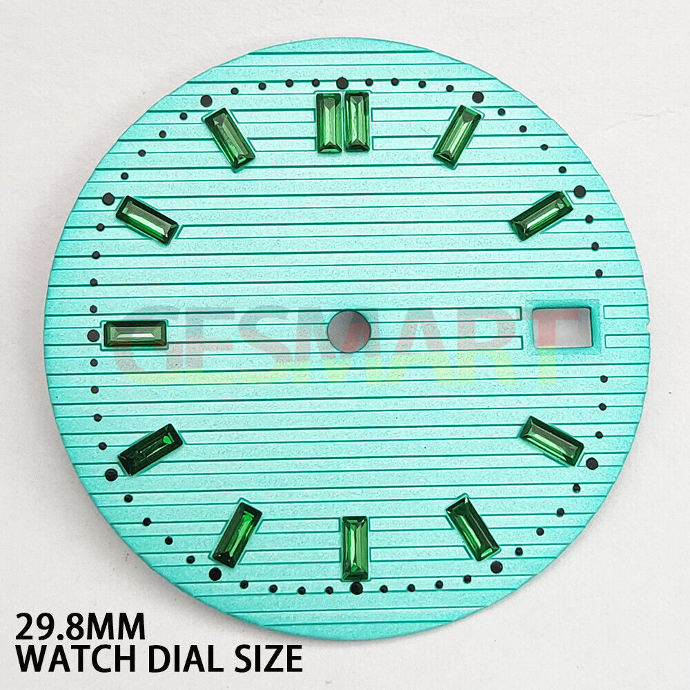 29.8mm green gemstone watch dial by NH35 with nail design, ideal for watch accessory upgrades