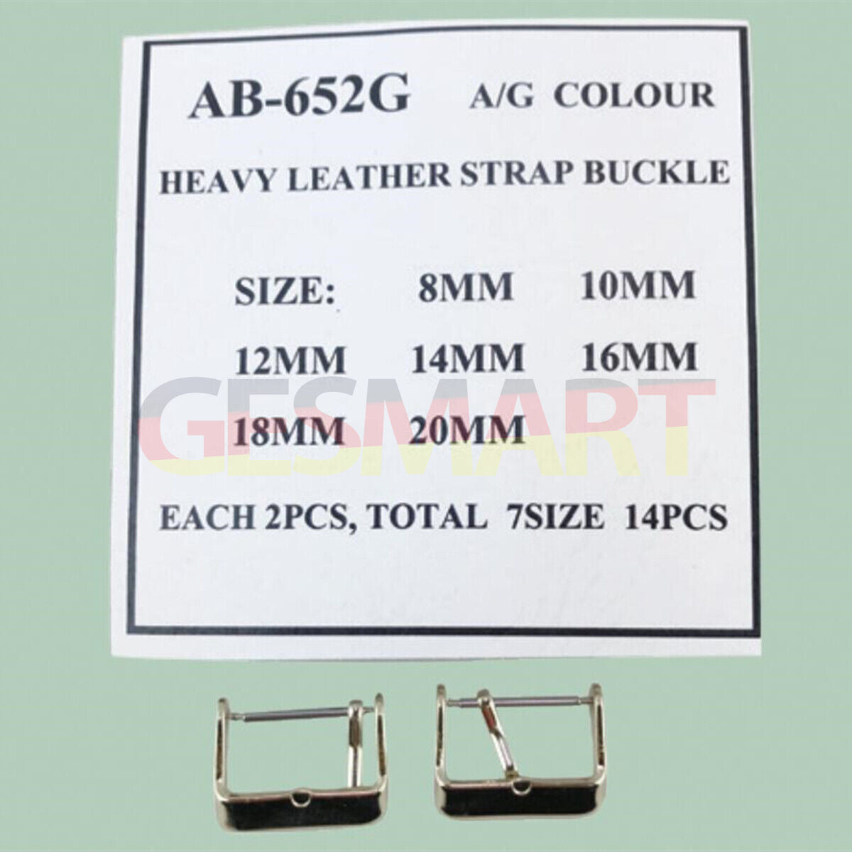 Set of 14 silver heavy leather watch buckles in 7 sizes (8-20mm) for durable strap replacement.