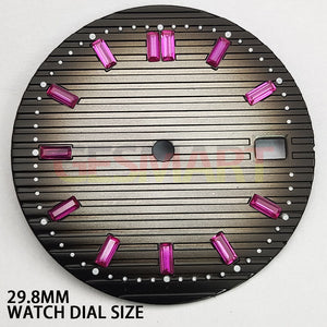 29.8mm Pink Imitation Gemstone Nail Grey Watch Dial for NH35 Movement