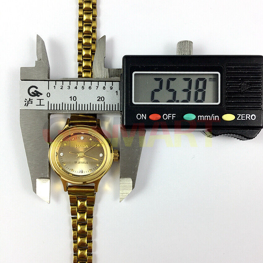 HAIDA 23mm gold manual watch with 17 jewels and gradient brown dial for elegant women's style.