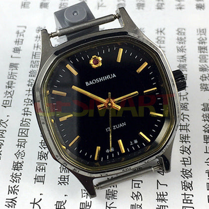 Montre mécanique manuelle Shanghai Golden Nail, cadran noir, boîtier octogonal, 17 pouces