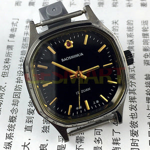 Shanghai Manual Mechanical Watch Golden Nail Black Dial Octagonal Case 17 Jews