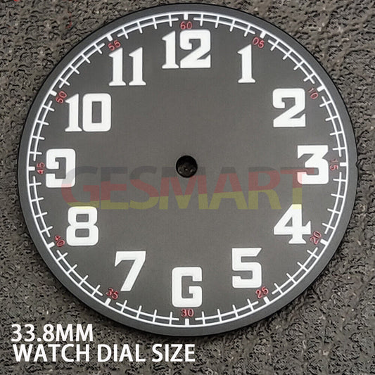 33.8mm green lume black pilot numeral dial for NH35 waterproof watch movement.