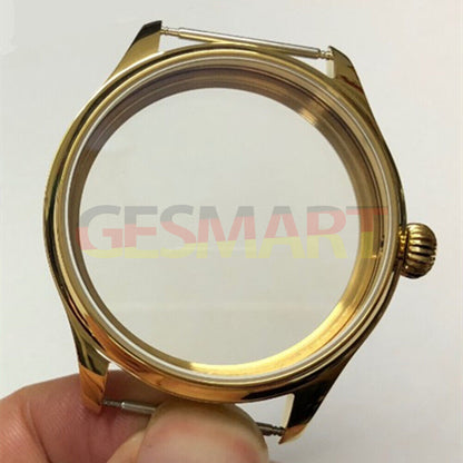 44mm golden 316L stainless steel watch case compatible with Seagull ST3600/ST3621 and ETA6497/6498 movements.