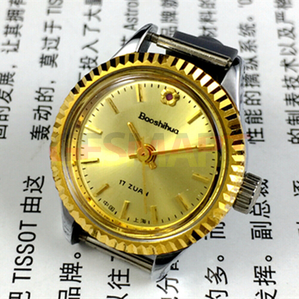Shanghai 24mm lady watch with golden nail markers and dial, round case for elegant style by Shanghai.