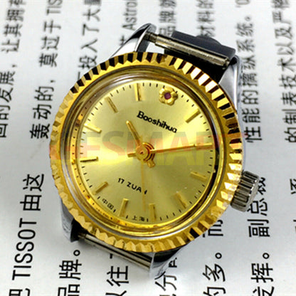 Shanghai 24mm lady watch with golden nail markers and dial, round case for elegant style by Shanghai.