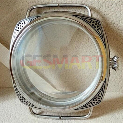 47mm 316L carved watch case with crystals for Seagull ST3600 and ETA6497 movements.