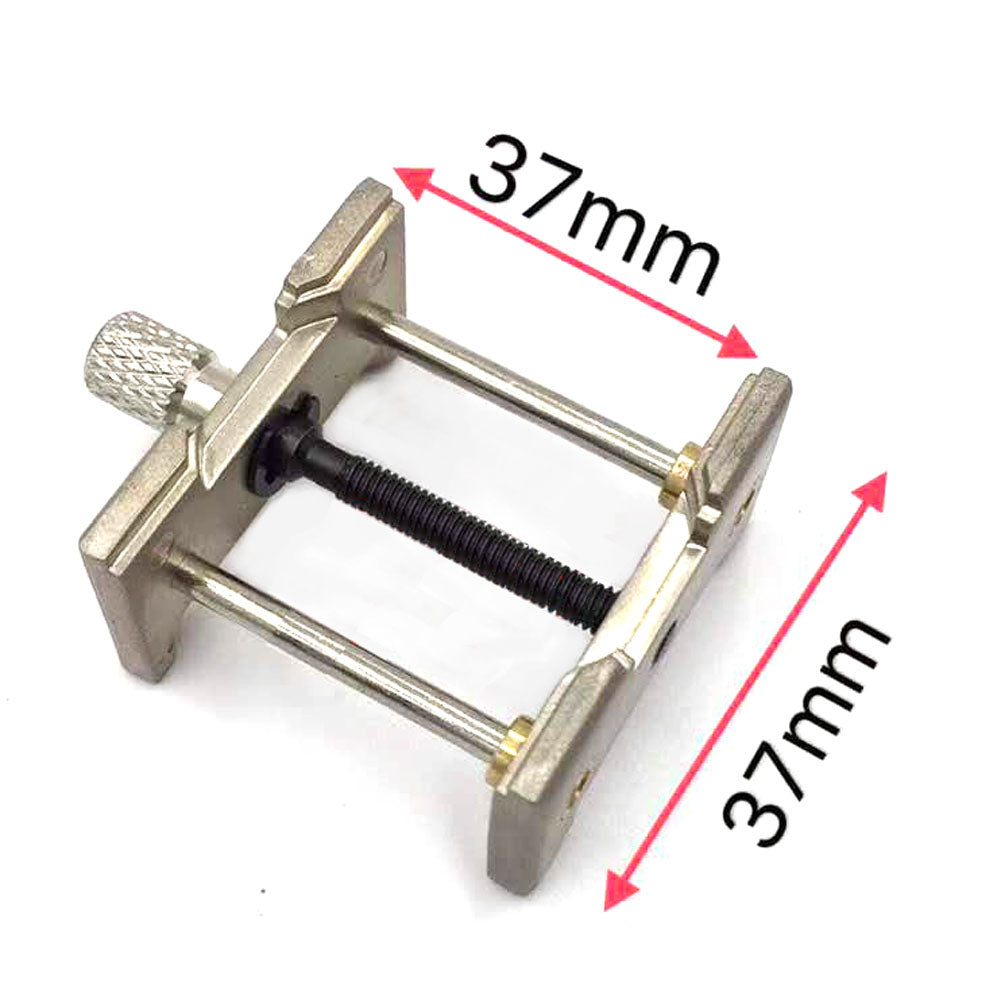 Set of 3 adjustable metal watch movement case holders, ideal for precise watchmaker repairs.