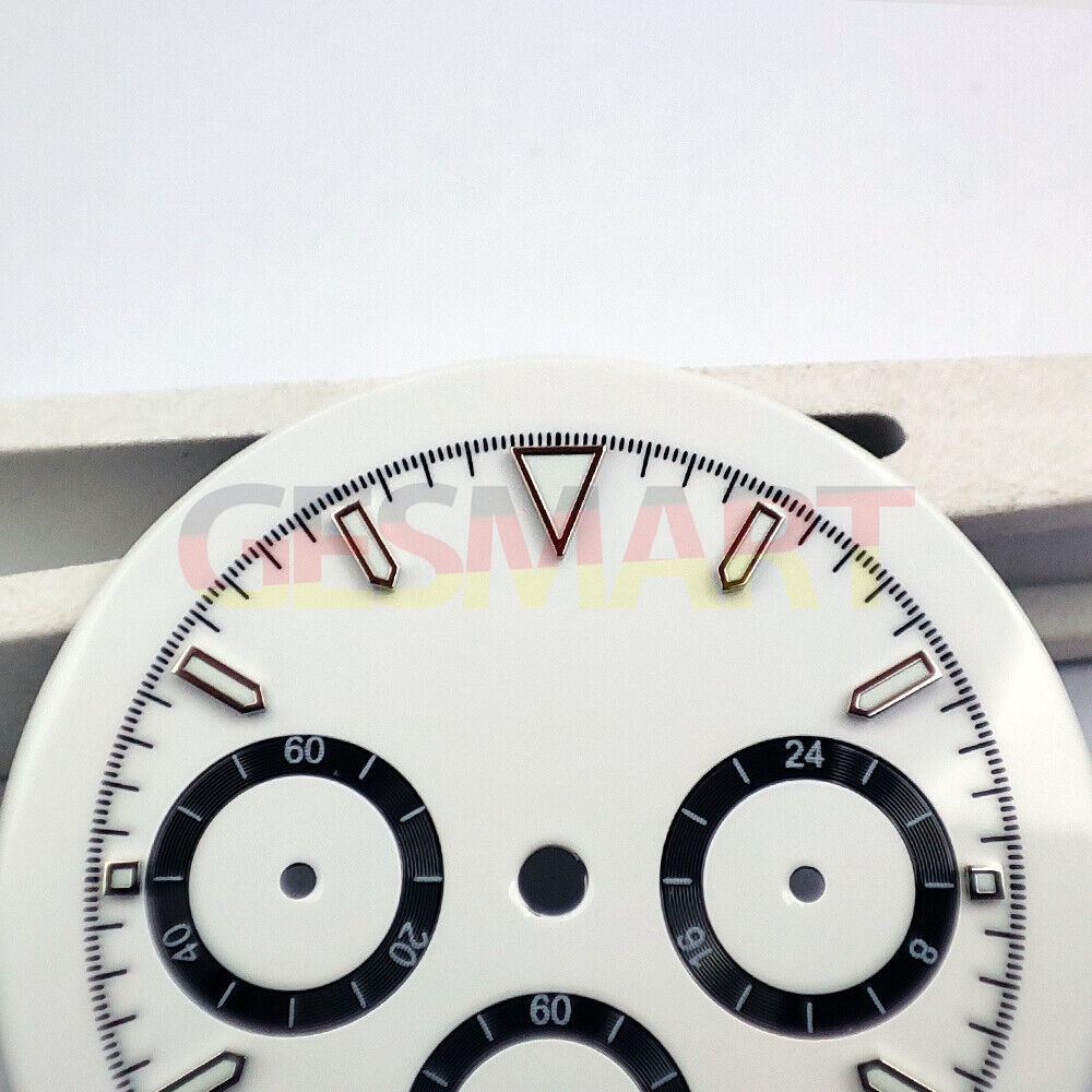 Green luminous matted white watch dial for VK63 quartz movement, enhancing visibility and style.