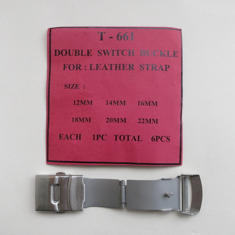 T661 pack of 6 double switch watch buckles, 12-22mm, ideal for leather strap bands, durable and stylish.